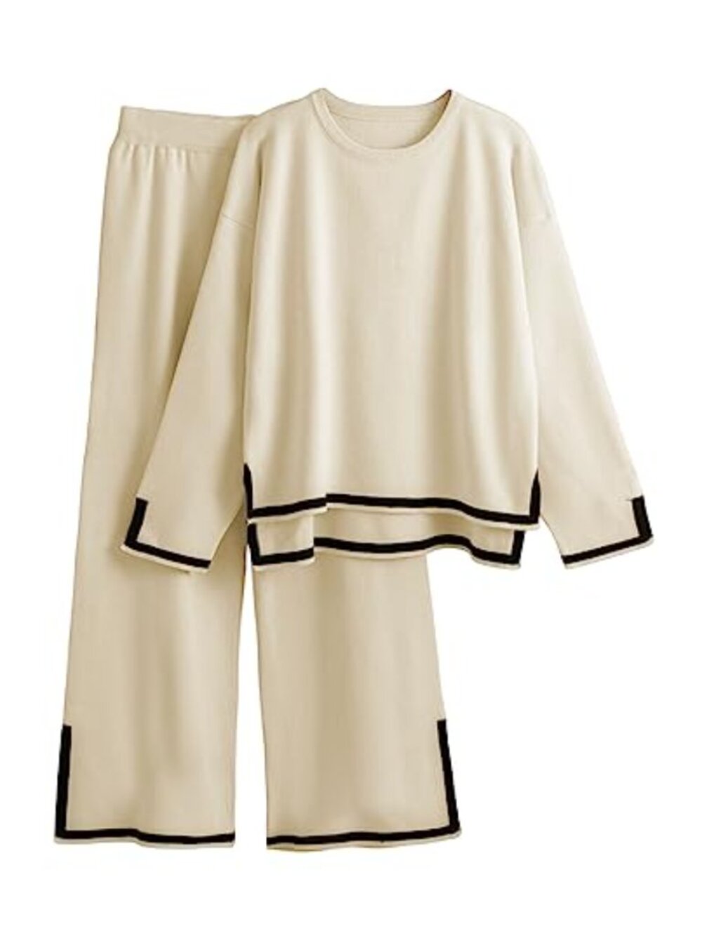 2 Piece Knit Sweater Top & Wide Leg Pants Lounge Set Tracksuit